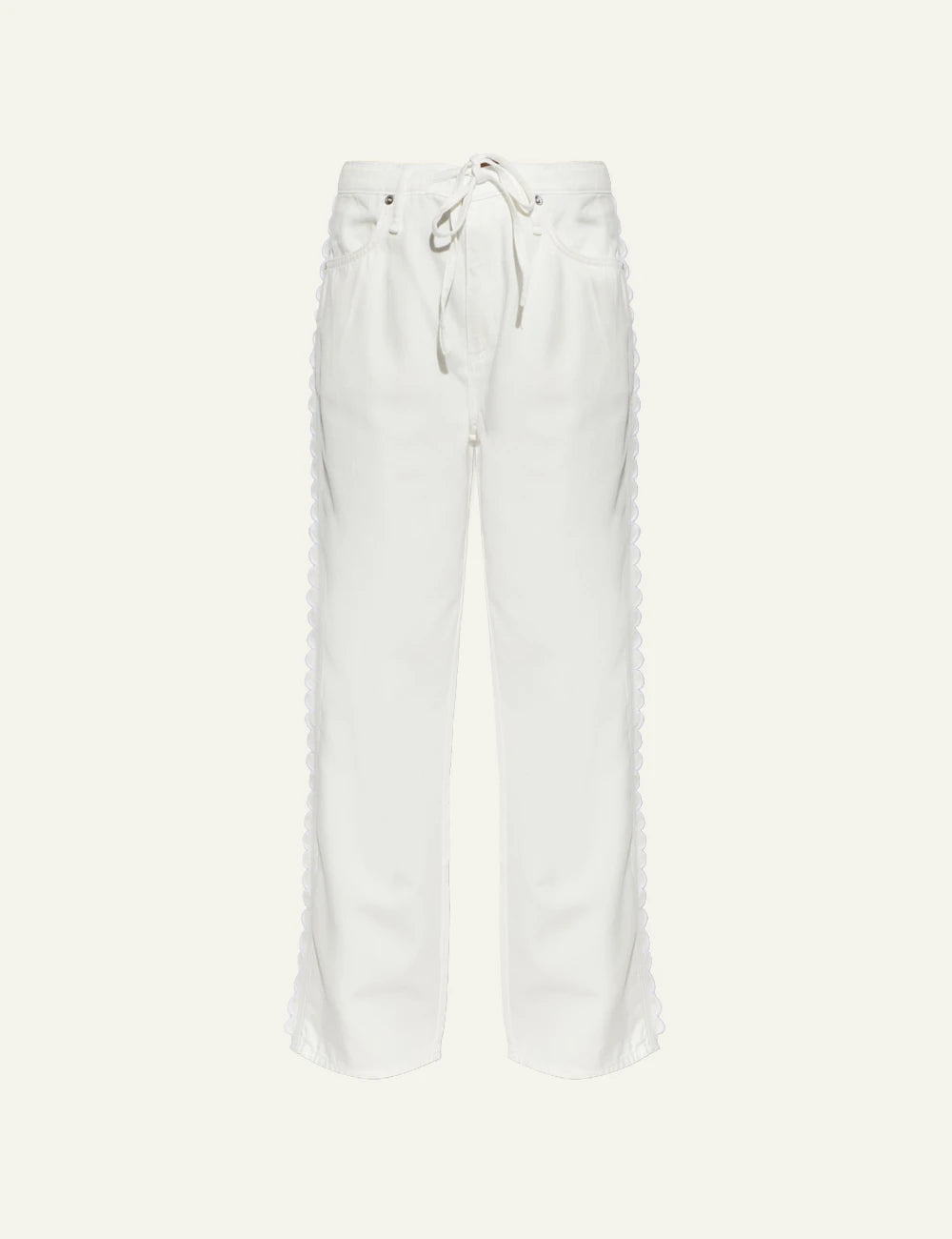 Rag &amp; Bone cream denim jeans with scalloped side detail front view