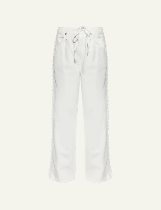 Rag &amp; Bone cream denim jeans with scalloped side detail front view
