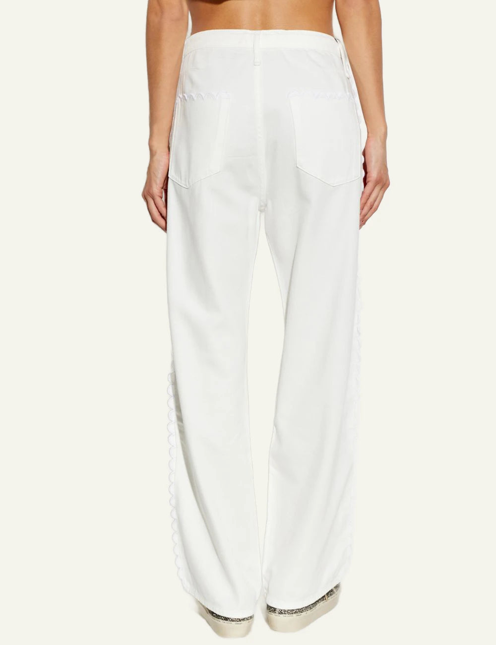 Rag &amp; Bone cream denim jeans with scalloped side detail back view