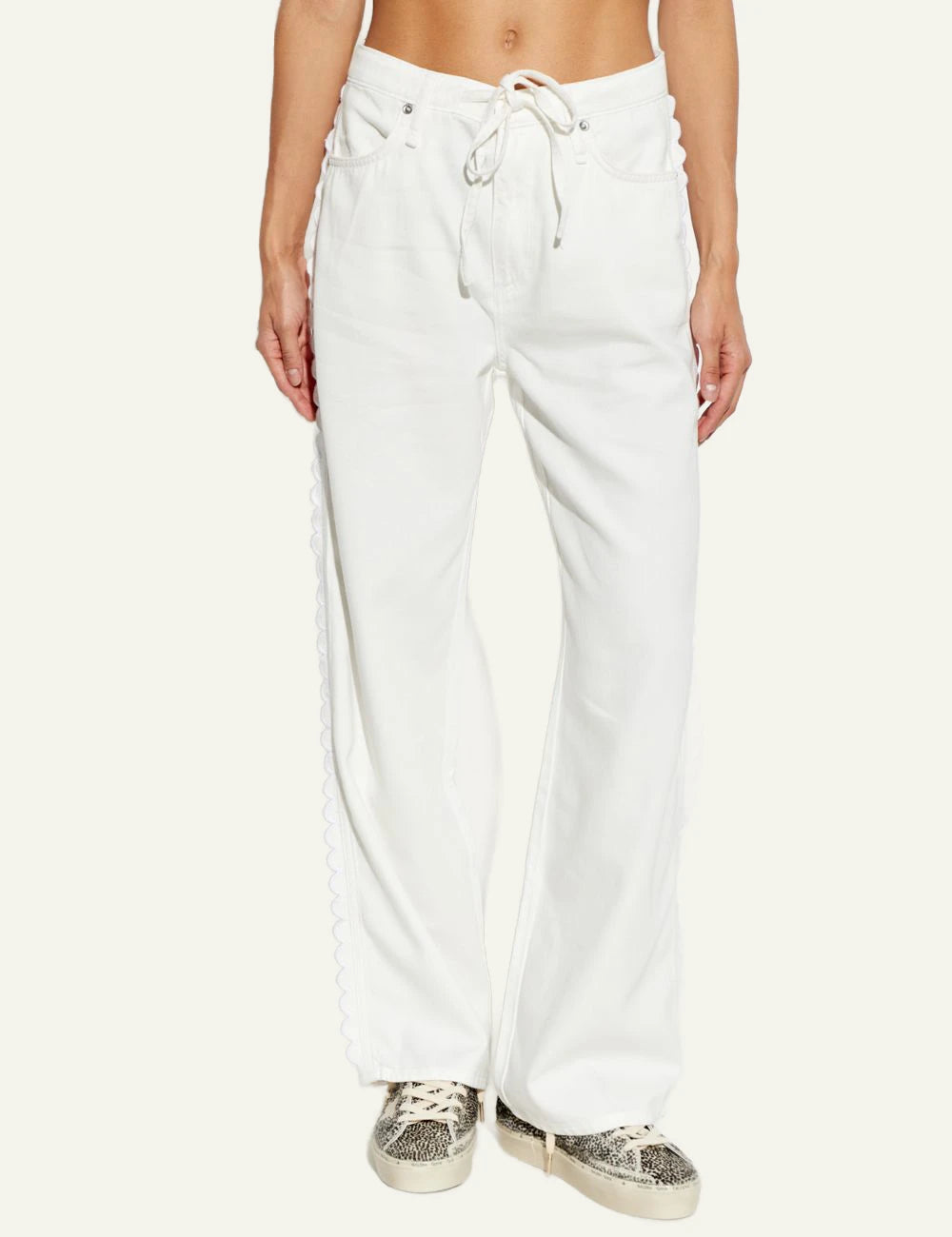 Rag &amp; Bone cream denim jeans with scalloped side detail front model view
