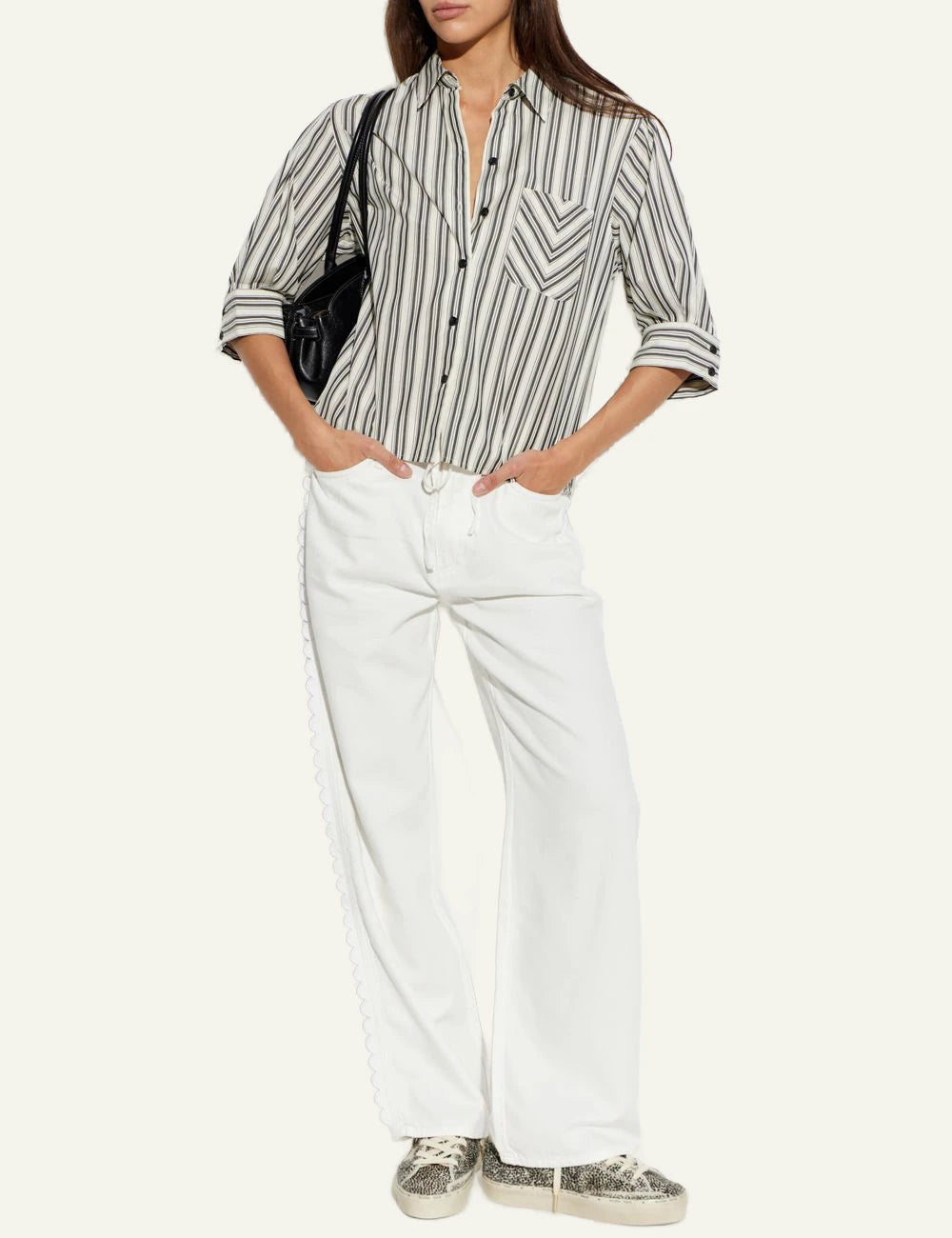 Rag &amp; Bone cream denim jeans with scalloped side detail front full body view