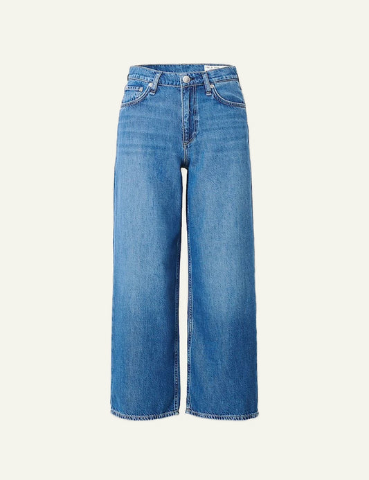rag & bone featherweight denim wide leg jeans blue women front view