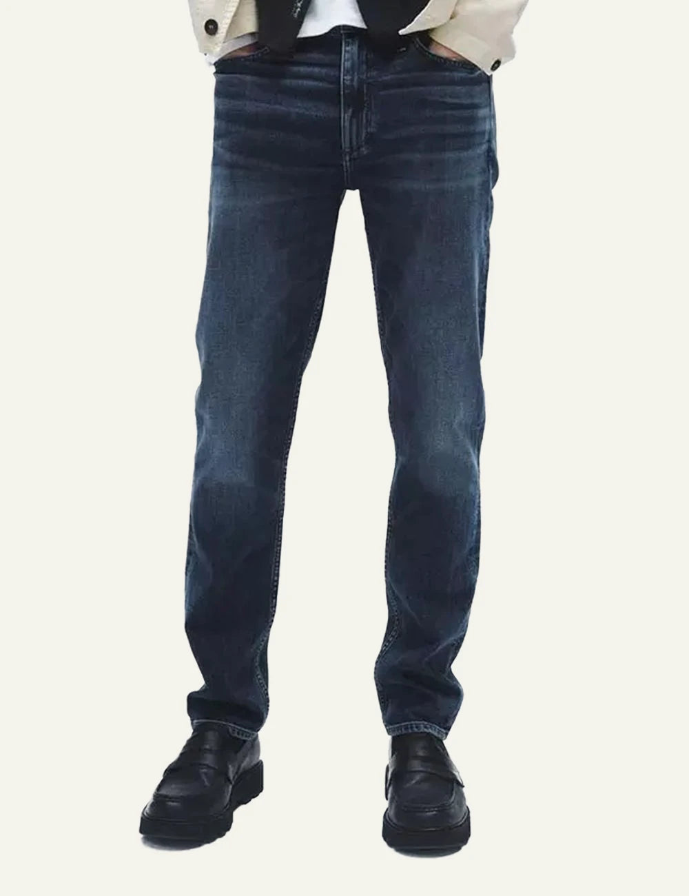 Rag &amp; Bone blue denim jeans narrow leg front model view