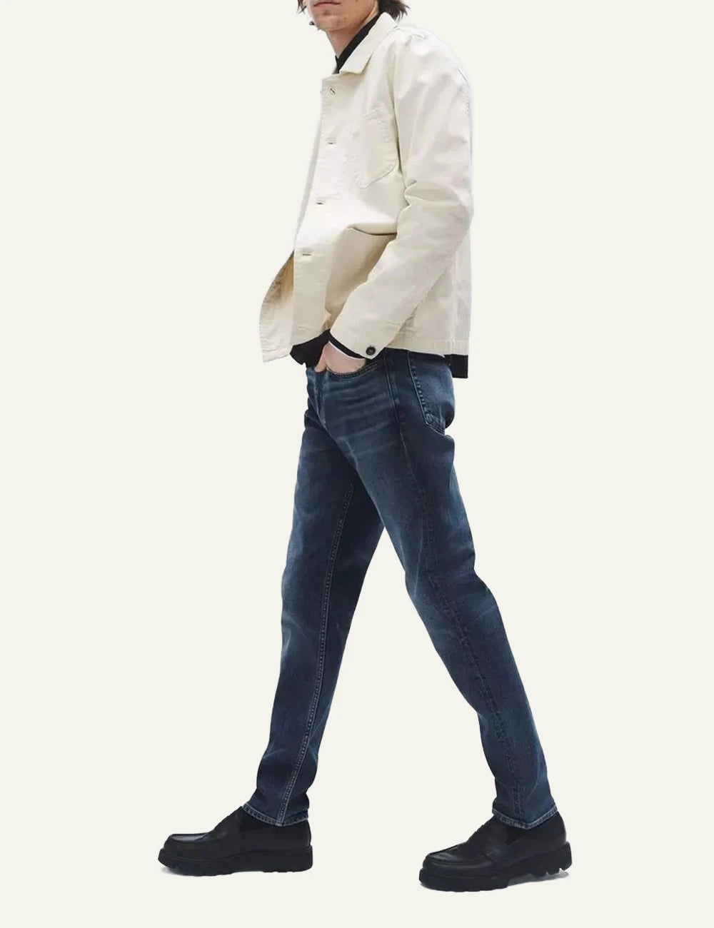 Rag &amp; Bone blue denim jeans narrow leg side view
