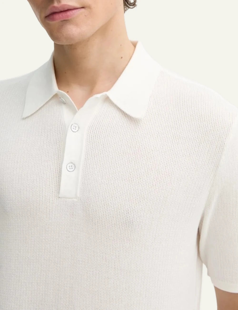 rag & bone knit polo ecru short sleeve regular fit front detail view