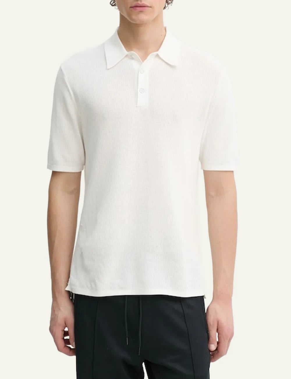 rag & bone knit polo ecru short sleeve regular fit front view