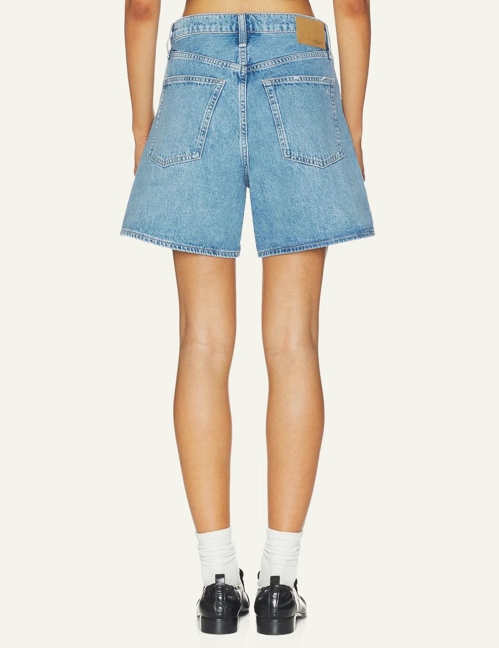 Rag &amp; Bone light blue denim shorts wide leg back view
