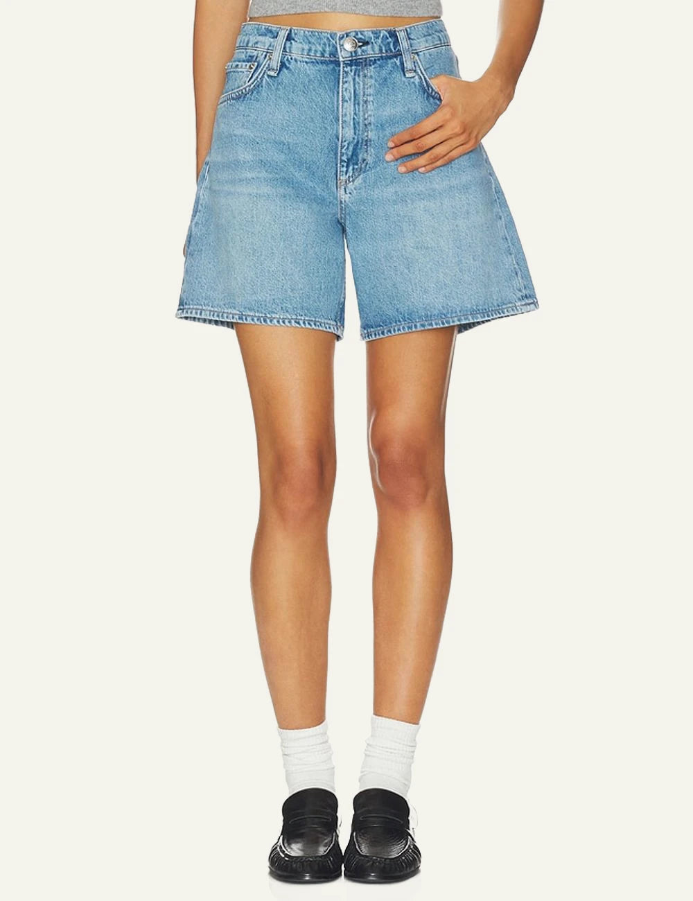 Rag &amp; Bone light blue denim shorts wide leg front view