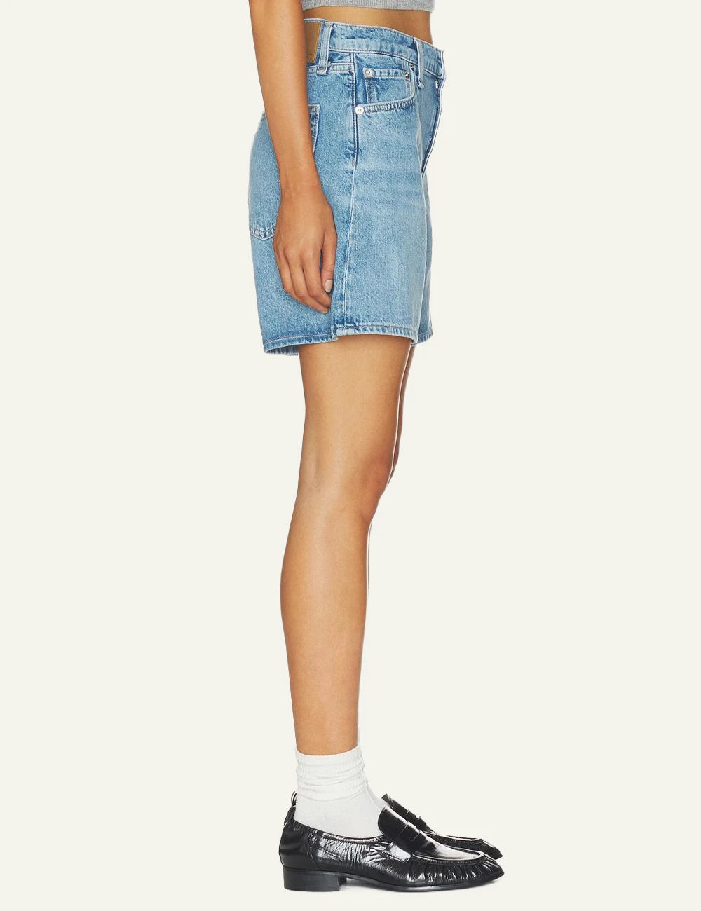 Rag &amp; Bone light blue denim shorts wide leg side view