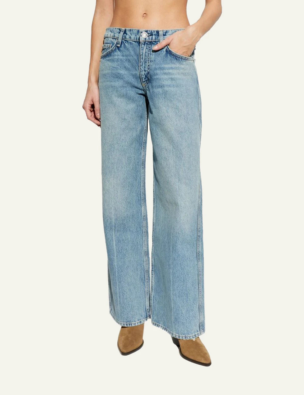 Rag &amp; Bone light blue wide leg denim jeans front model view