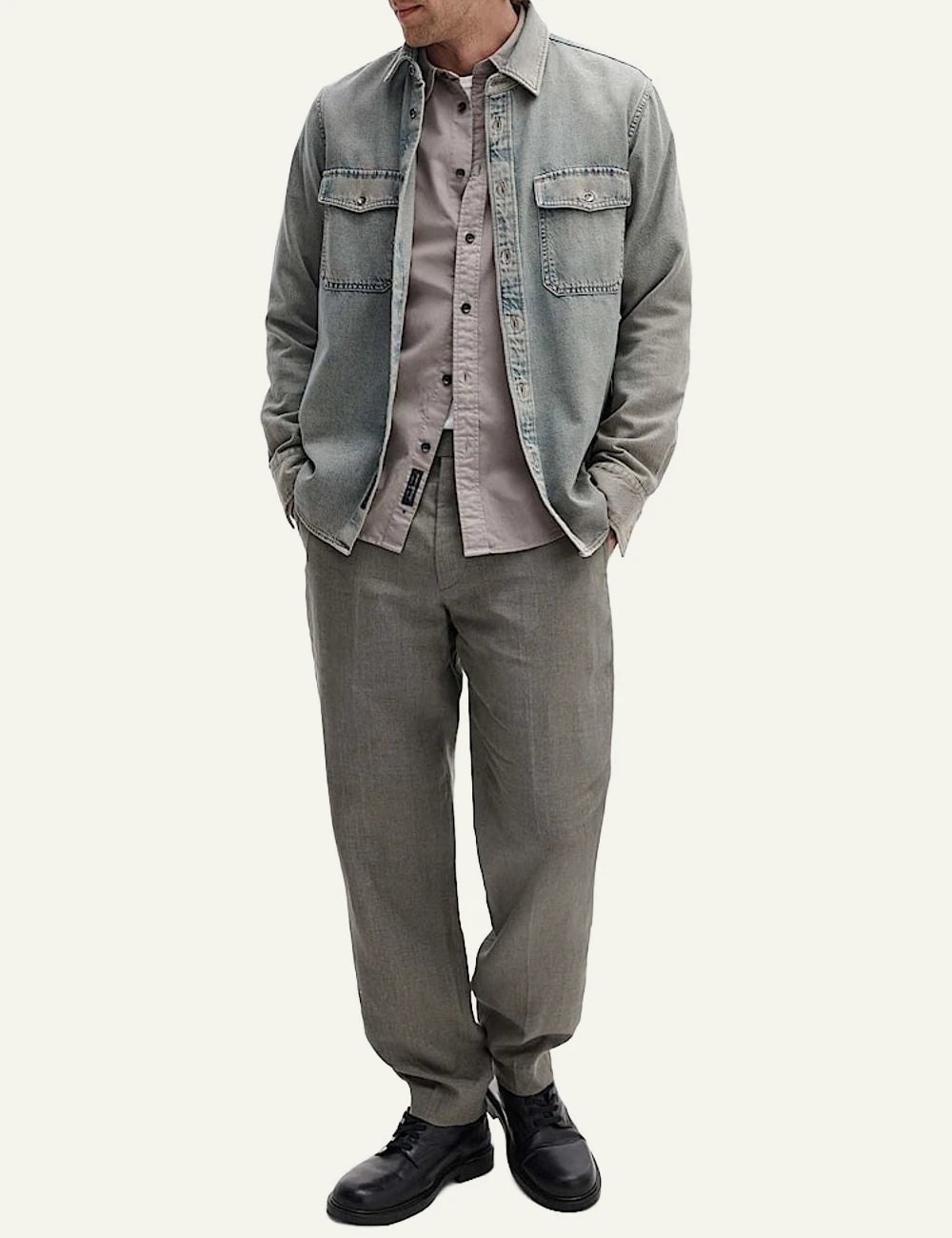 Rag &amp; Bone linen tailored pants light khaki front full body view