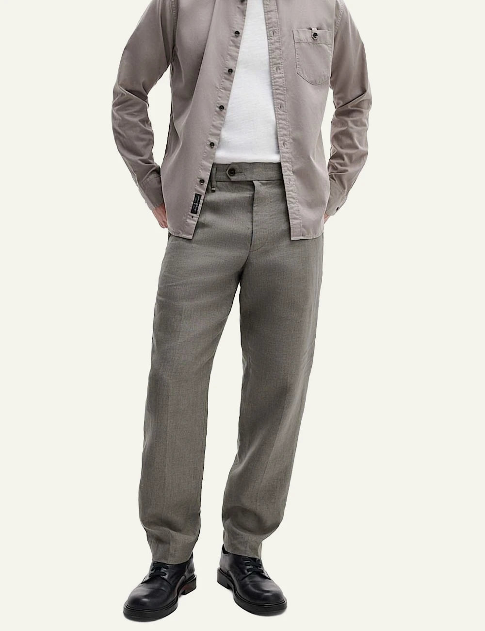 Rag &amp; Bone linen tailored pants light khaki front model view