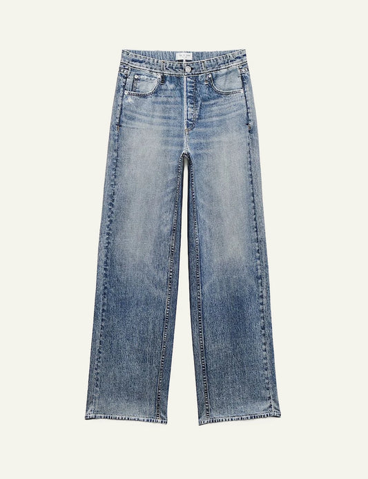 rag &amp; bone miramar wide leg denim print pants blue women front view