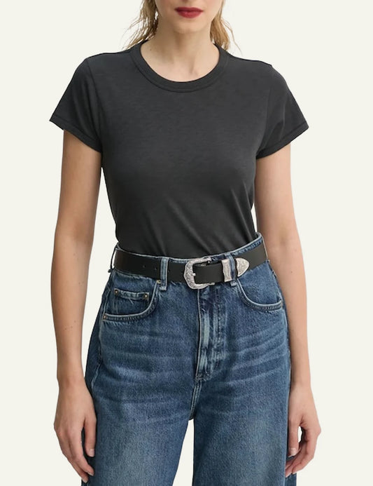 rag & bone pima cotton black t shirt women model front view