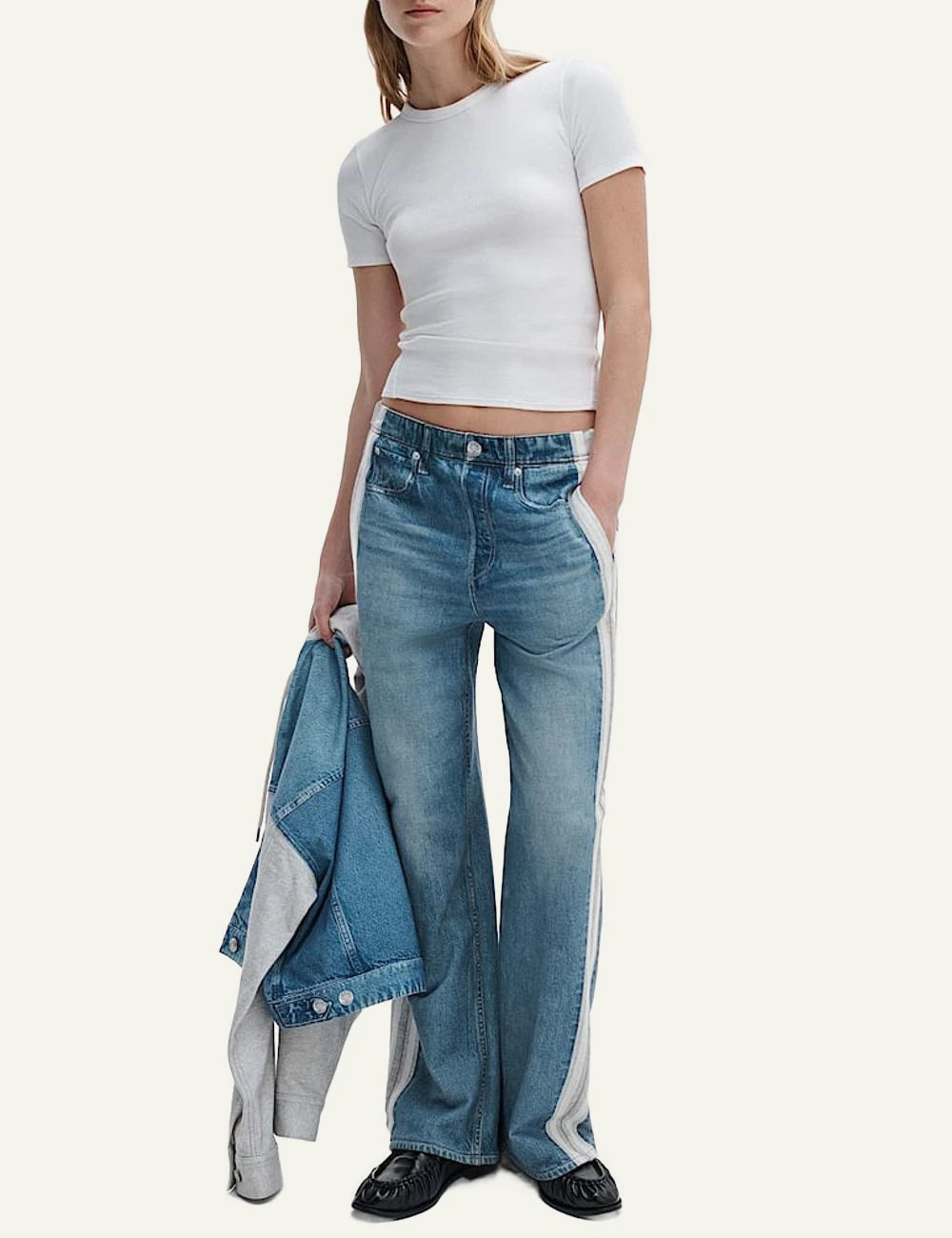 rag&bone rib cotton t shirt white slim fit women model full body view