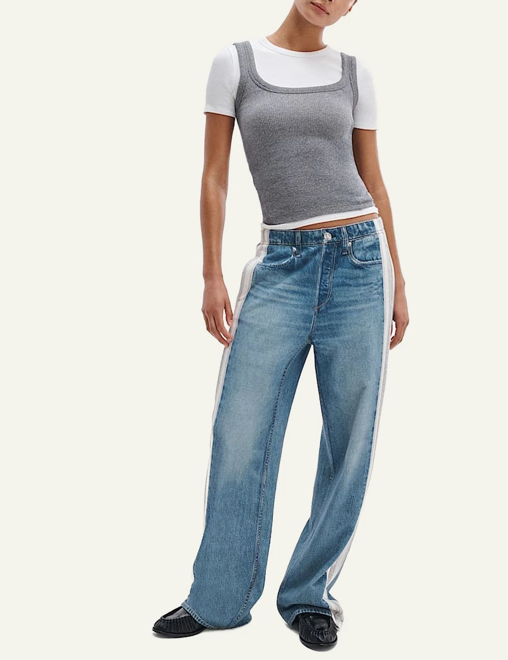 rag & bone rib tank top grey melange slim fit front full body view