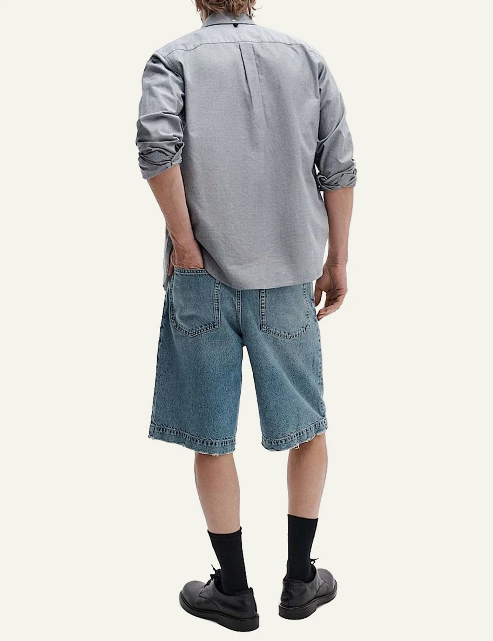 Rag &amp; Bone denim shorts light blue washed finish back view