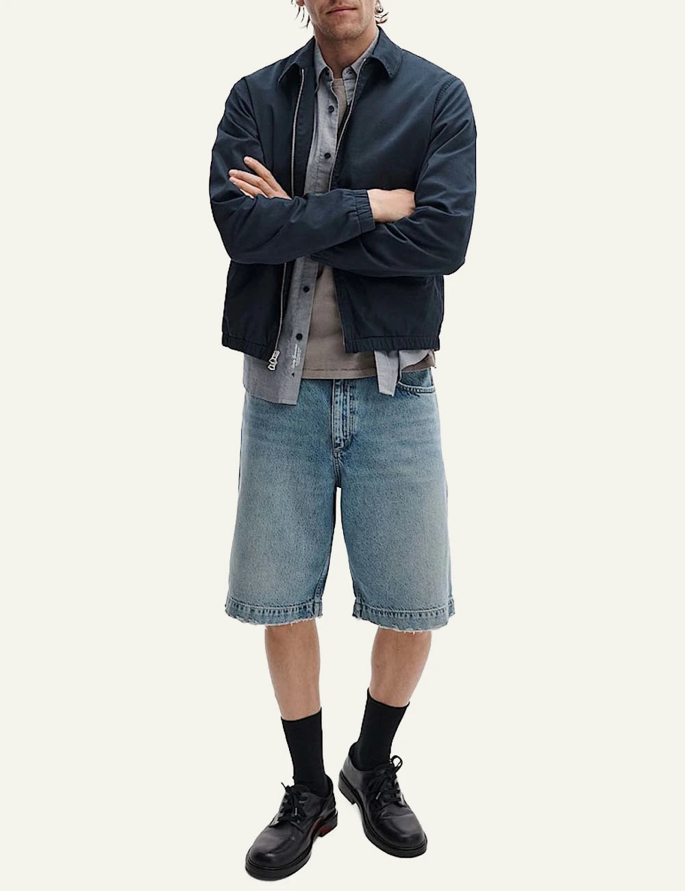 Rag &amp; Bone denim shorts light blue washed finish front full body view
