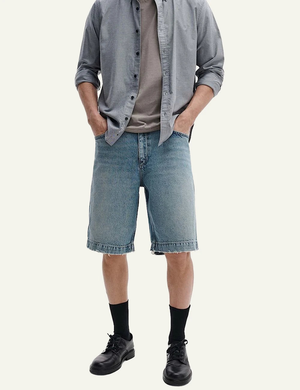 Rag &amp; Bone denim shorts light blue washed finish front model view