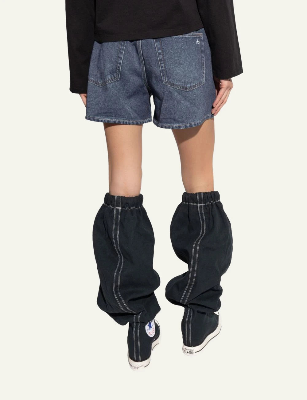 rag & bone scott denim shorts blue frayed hem women back view