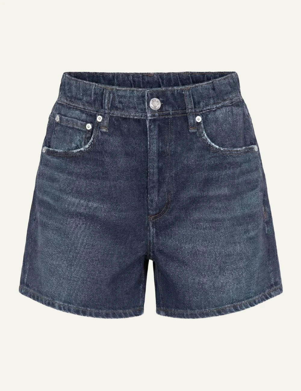 rag & bone scott denim shorts blue frayed hem women front view