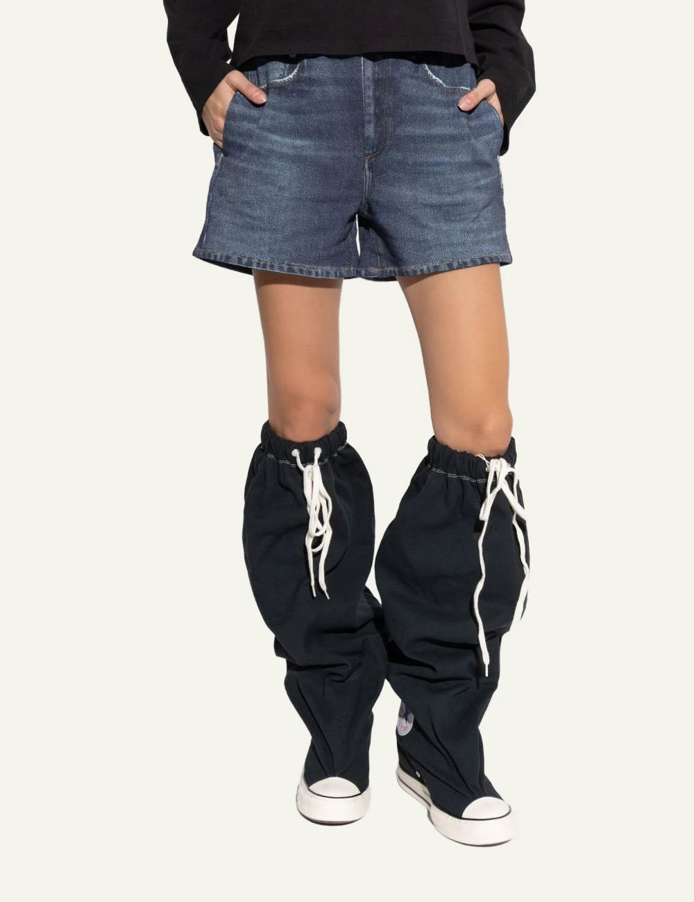 rag & bone scott denim shorts blue frayed hem women front model view