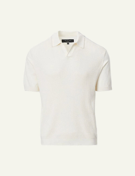 rag & bone silk cotton knit polo ecru johnny collar front view