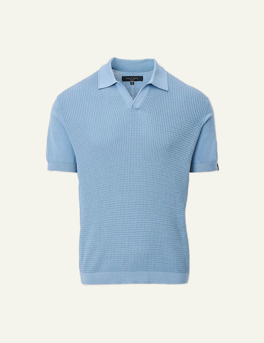 rag & bone silk cotton knit polo light blue johnny collar front view