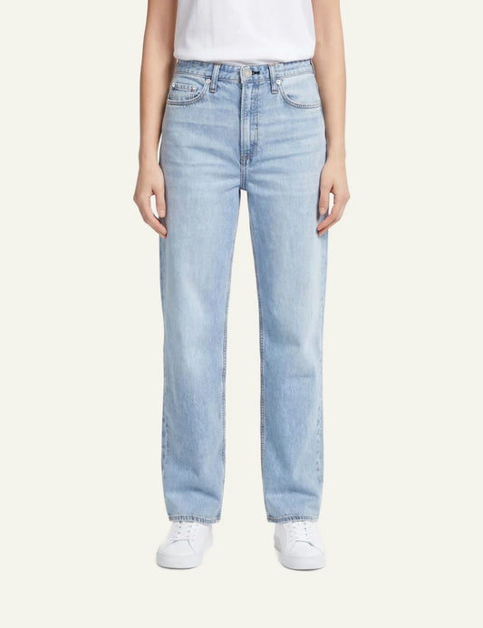 rag & bone straight leg denim jeans light blue women front view