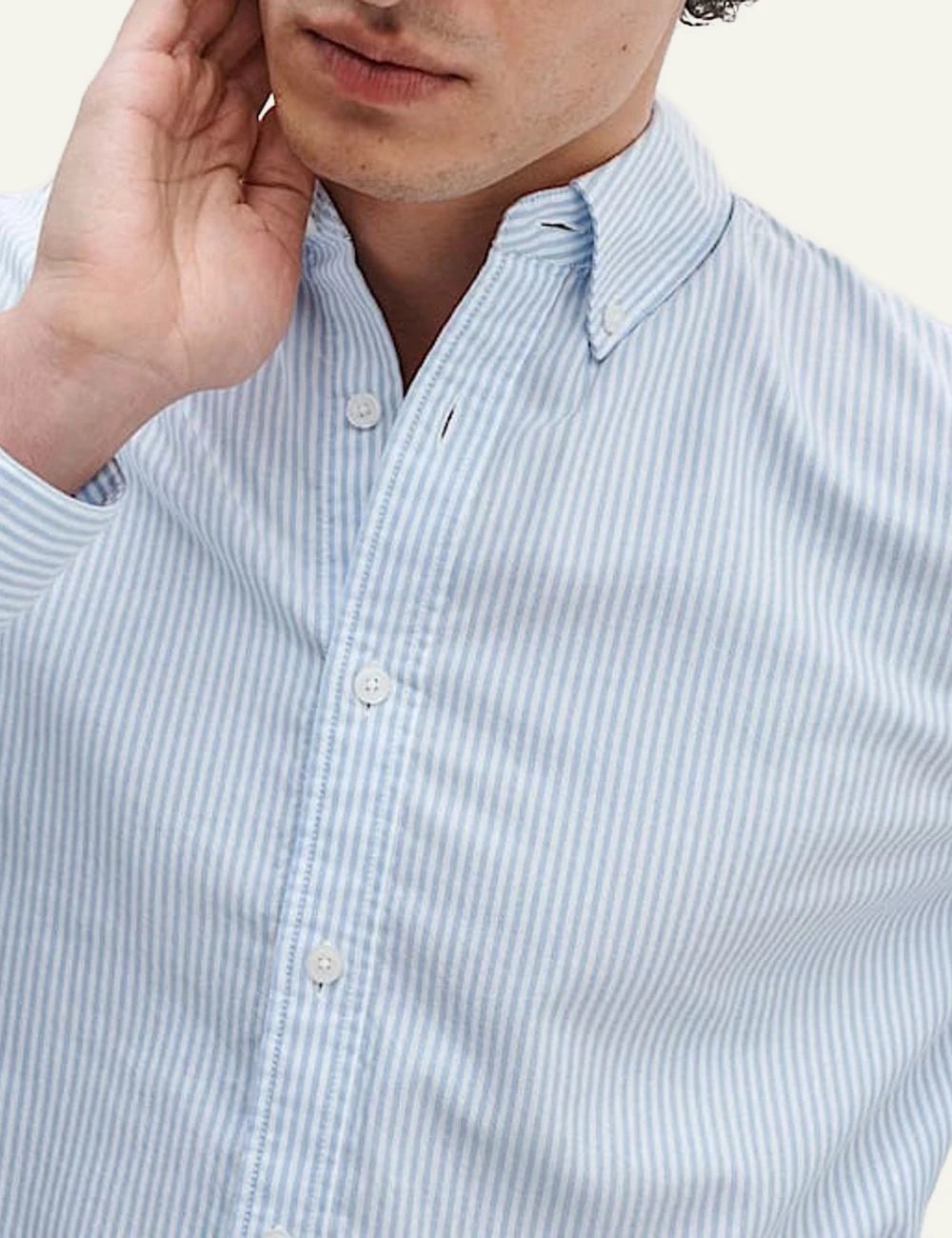 Rag &amp; Bone blue striped cotton shirt front detail view