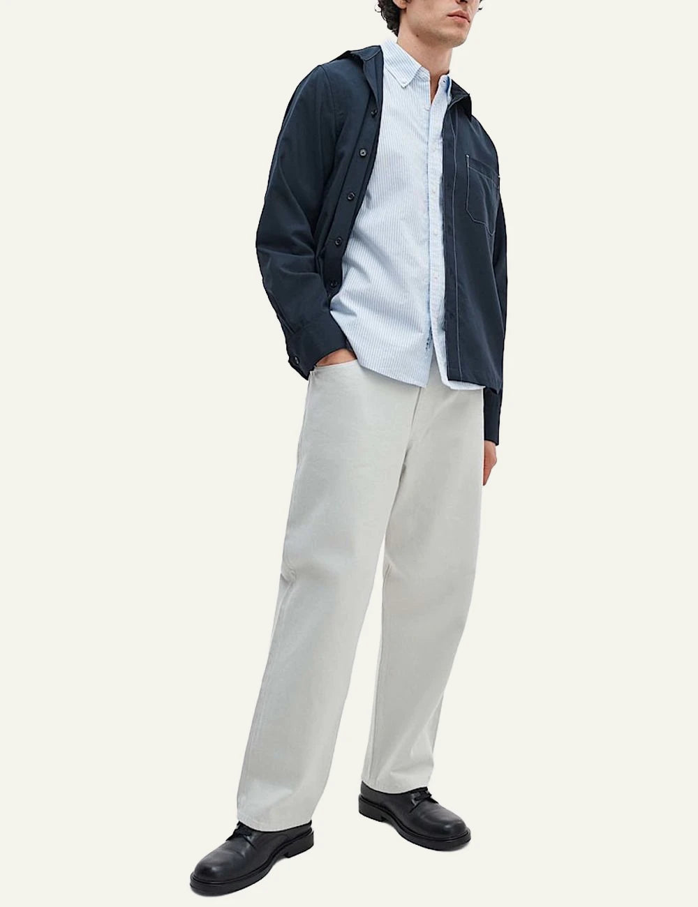 Rag &amp; Bone blue striped cotton shirt front full body view