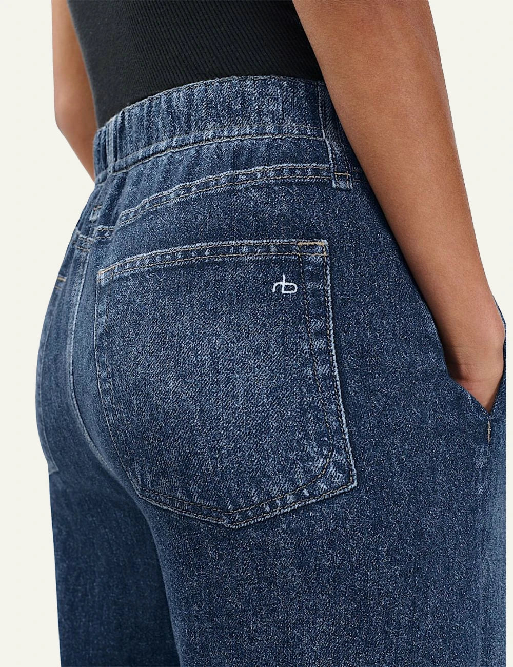 Rag &amp; Bone trompe l'oeil denim print wide leg pants dark blue back view
