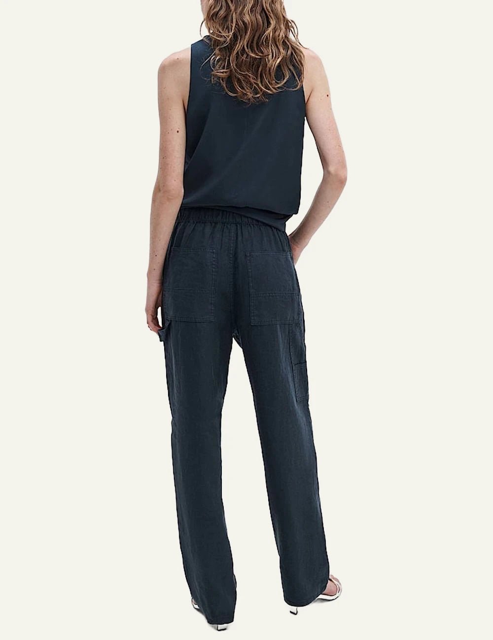 Rag &amp; Bone utility wide leg pants dark blue drawcord waist back view