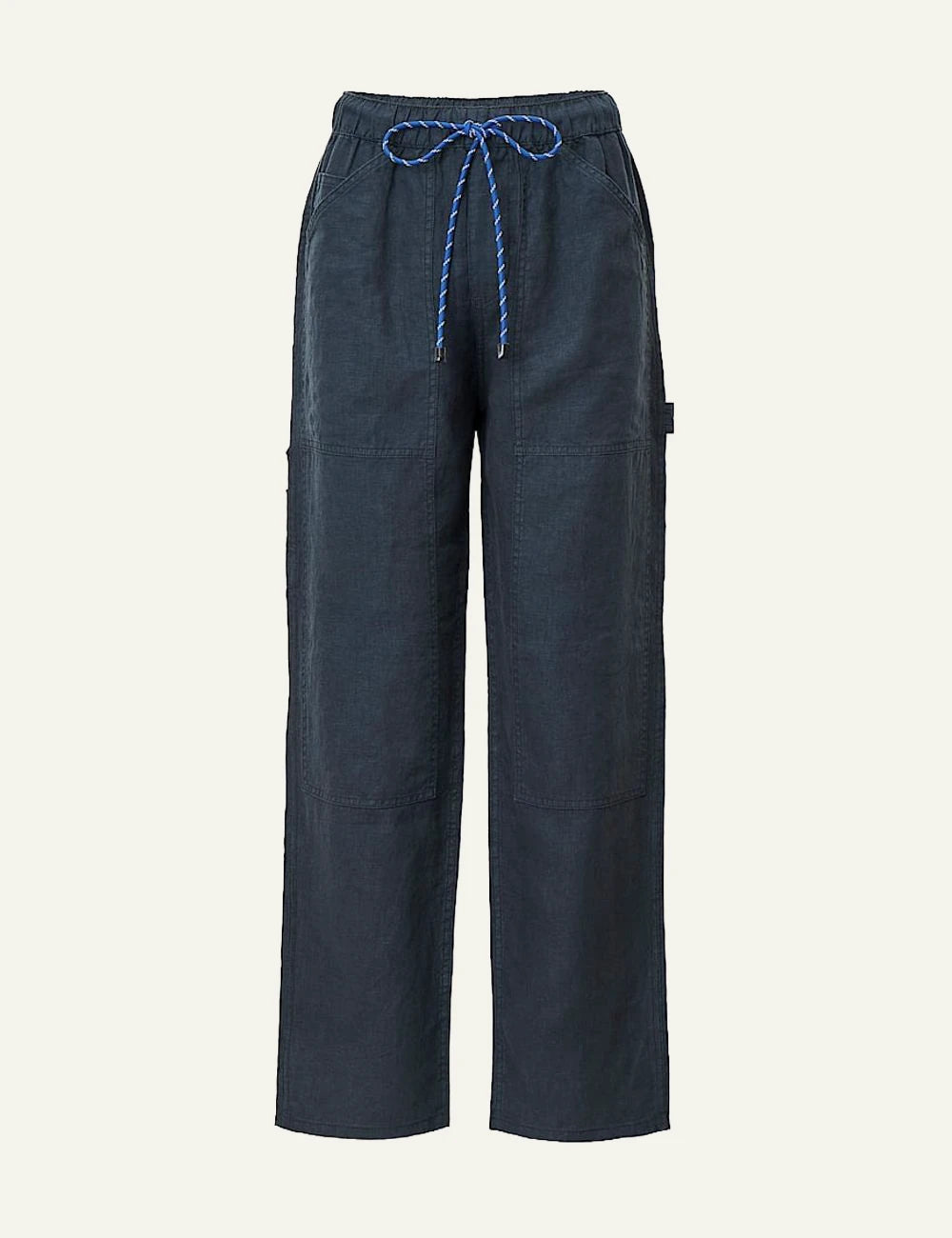 Rag &amp; Bone utility wide leg pants dark blue drawcord waist front view