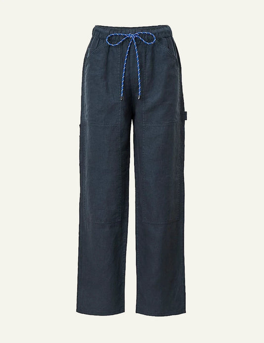 Rag &amp; Bone utility wide leg pants dark blue drawcord waist front view