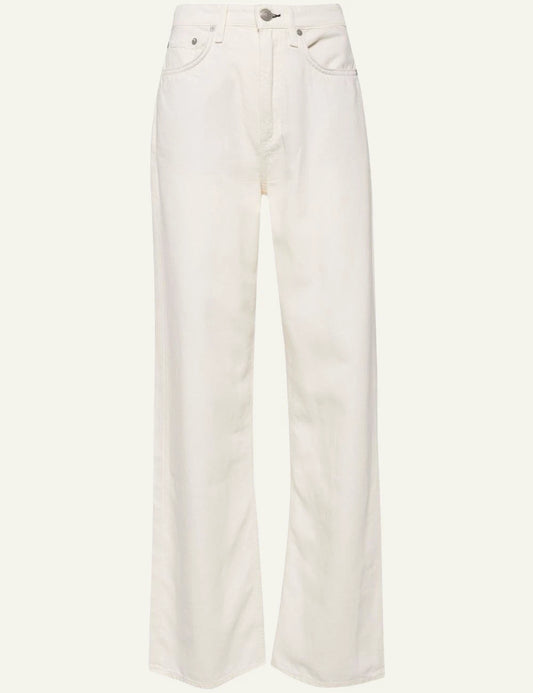 Rag &amp; Bone white wide leg denim jeans front view