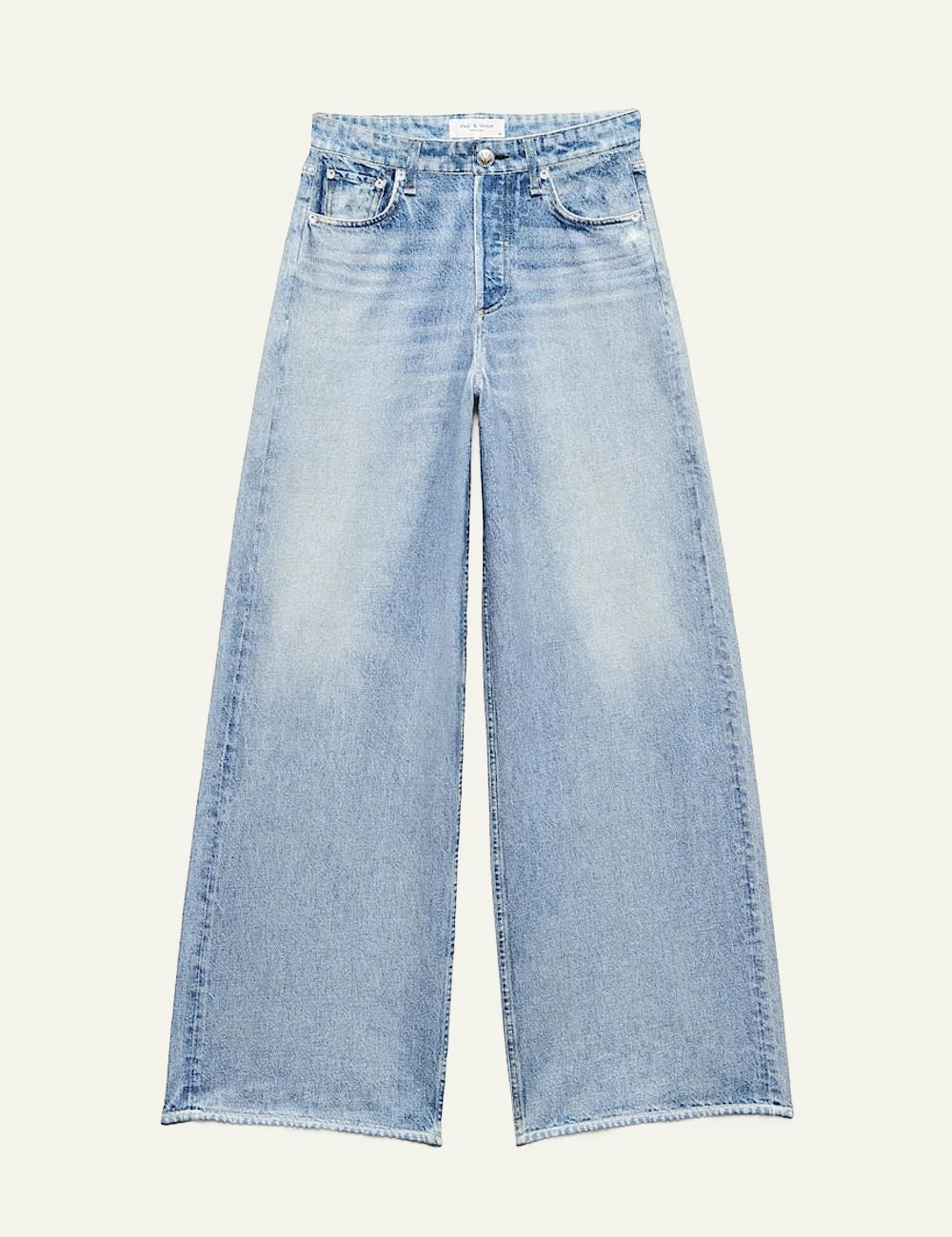 Rag &amp; Bone light wash wide leg trompe l'oeil denim pants front view
