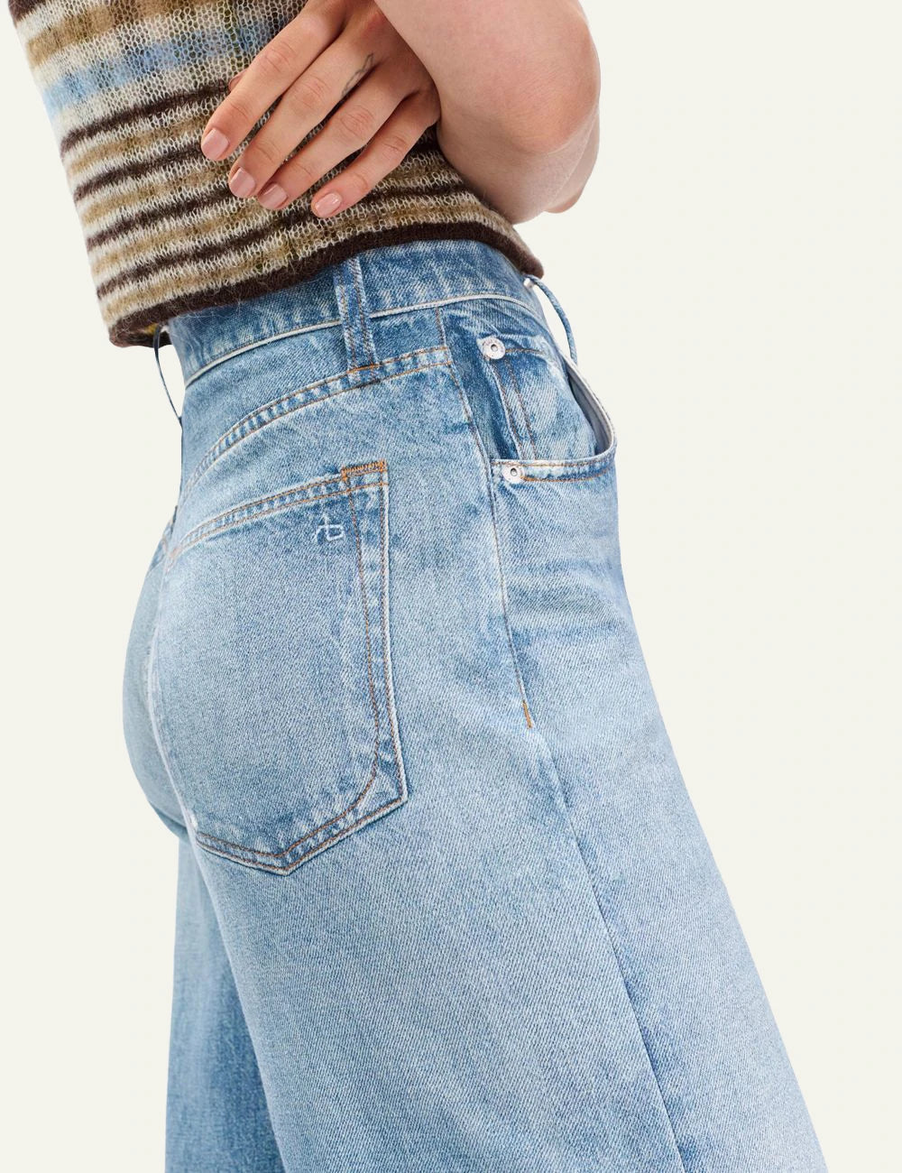 Rag &amp; Bone light wash wide leg trompe l'oeil denim pants side view