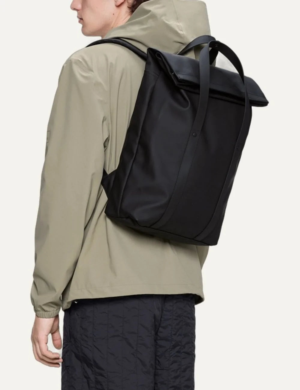 Rains Unisex Black Waterproof Convertible Tote Backpack model