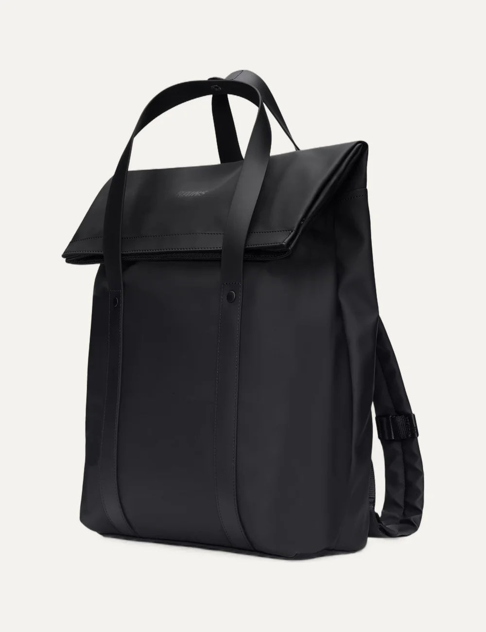 Rains Unisex Black Waterproof Convertible Tote Backpack side