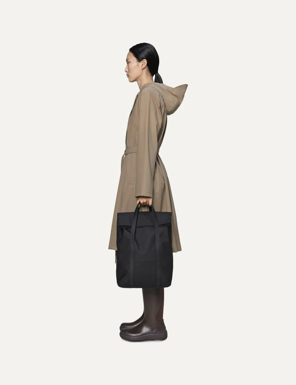 Rains Unisex Black Waterproof Convertible Tote Backpack full body