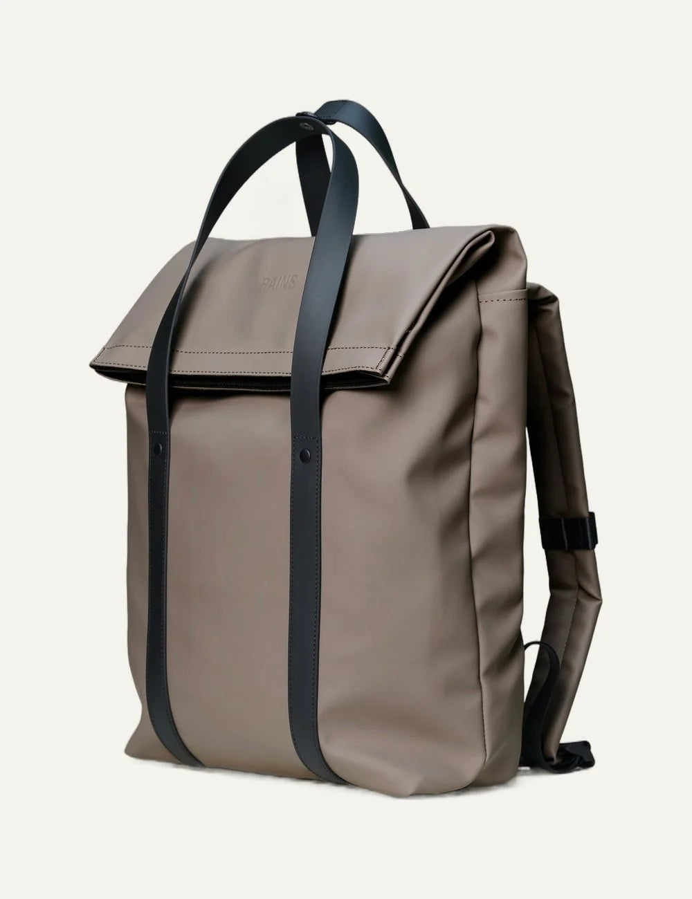 Rains Unisex Grey Beige Waterproof Convertible Tote Backpack side