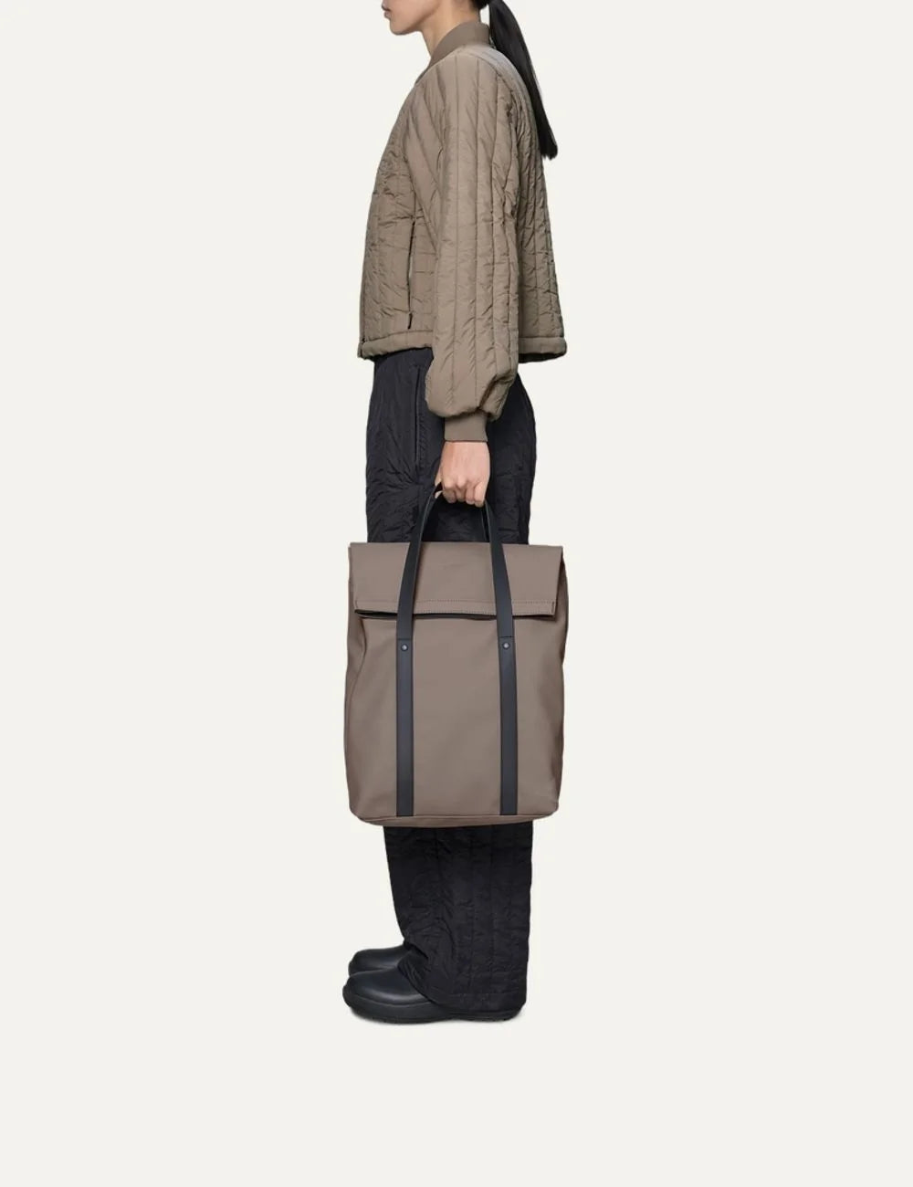 Rains Unisex Grey Beige Waterproof Convertible Tote Backpack side