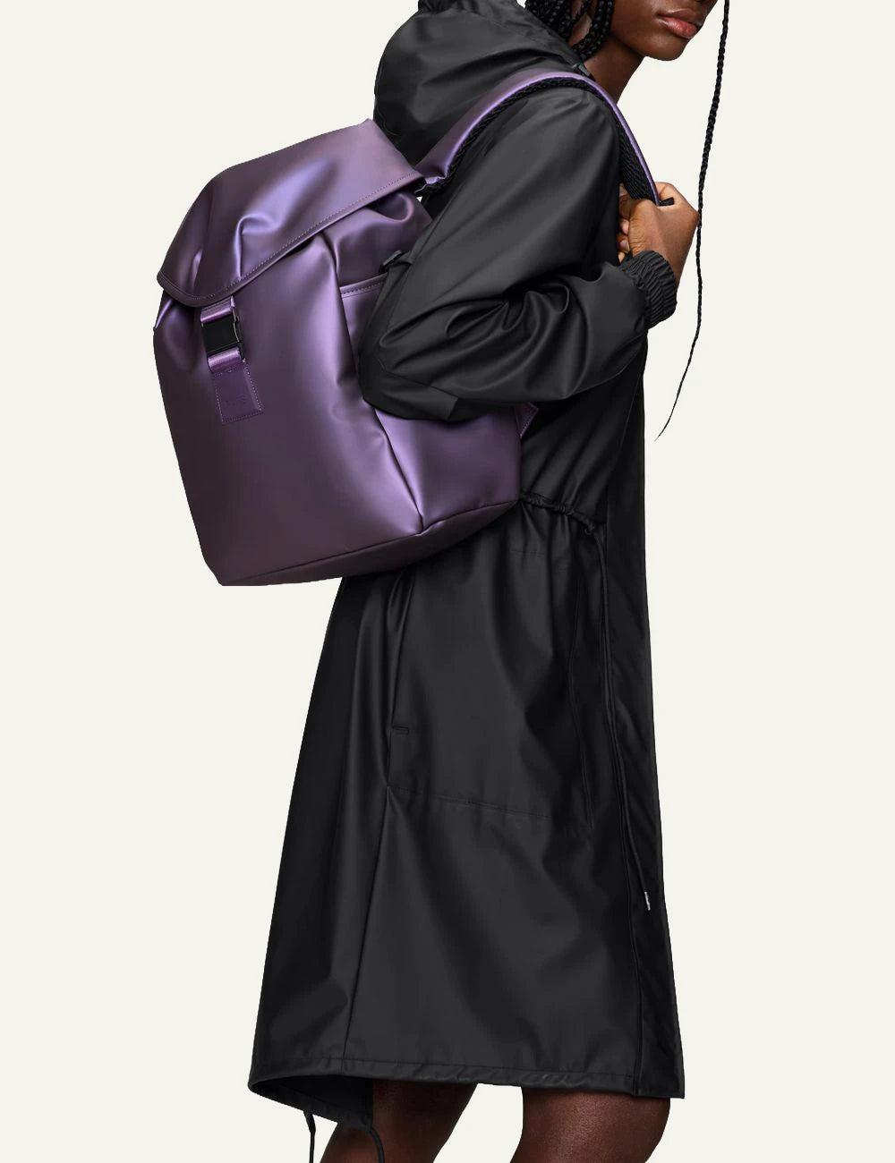 Rains Backpack Purple side model view