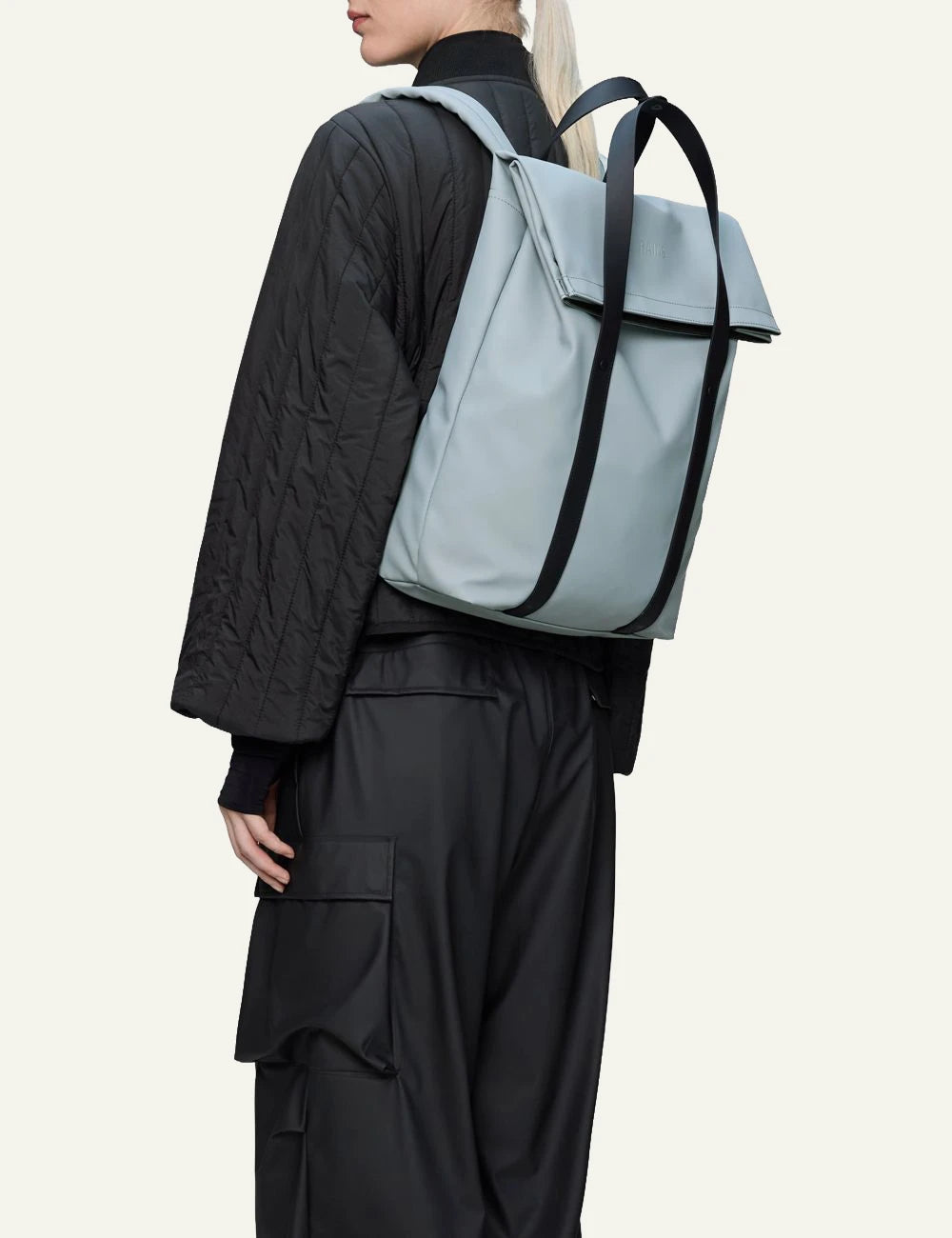 Rains Backpack Sage model back view