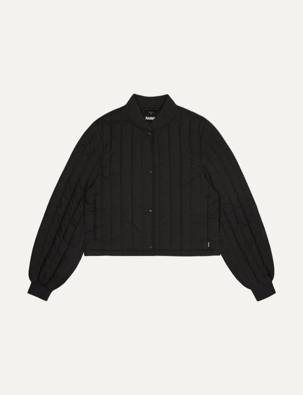 Rains Women’s Black Cropped Quilted Nylon Bomber Jacket