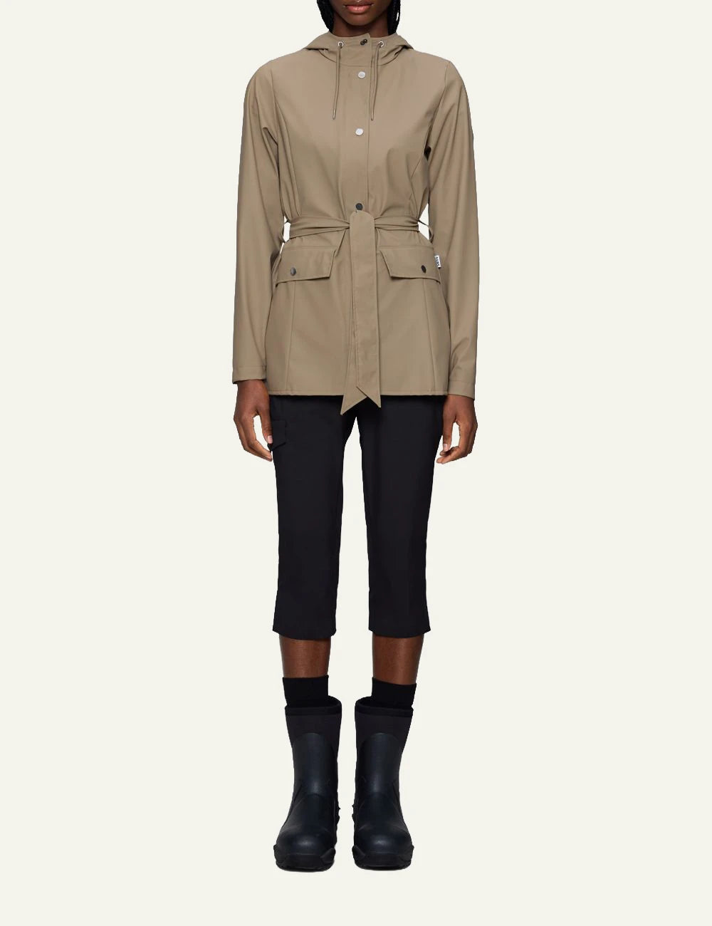 Rains Belted Jacket taupe full front body