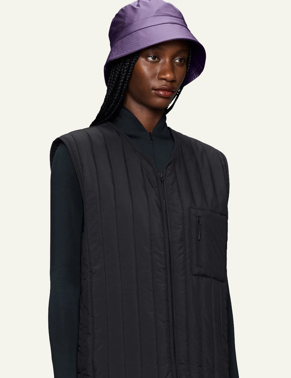Rains bucket hat purple 3/4 front model