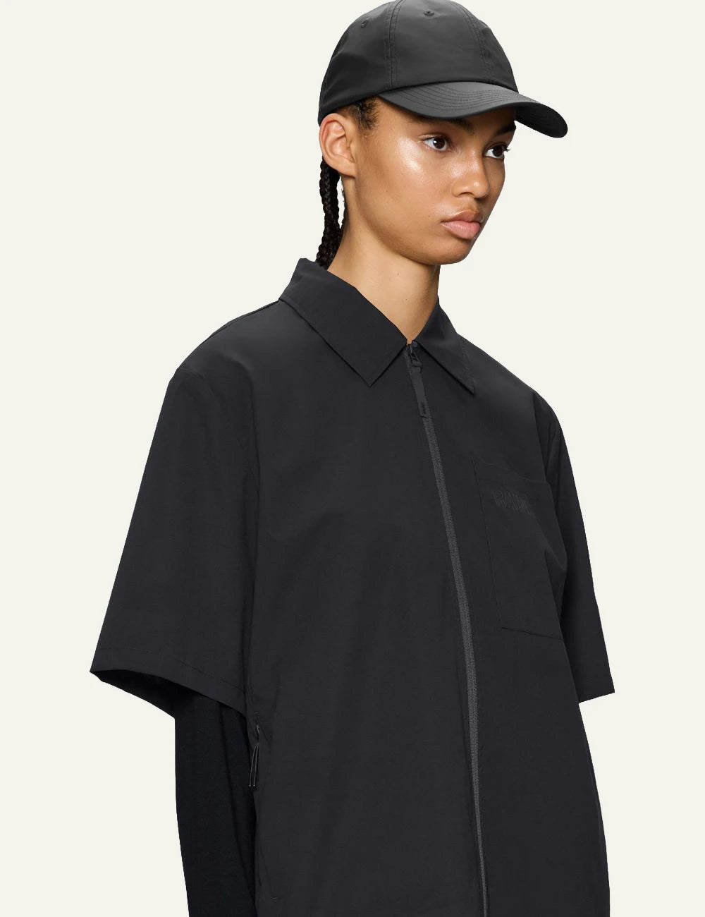 Rains Cap Black side model view