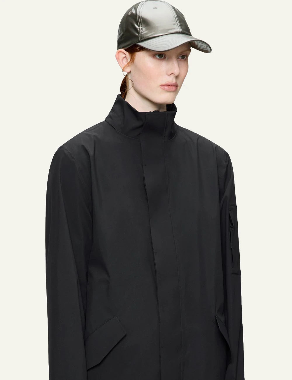 Rains Cap Shiny Olive front model view